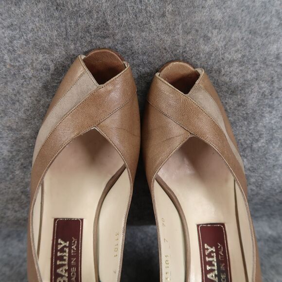 Bally Shoes Womens 7 Slingback Pump Peep Toe Heels Leather Fashion Classic Retro - Picture 11 of 16